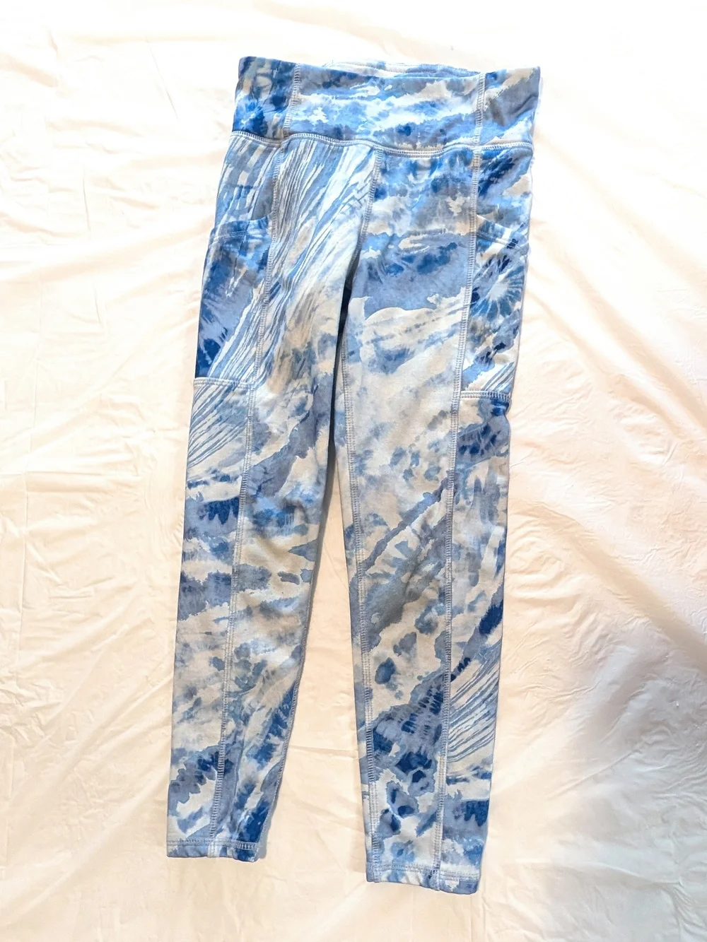 GAP Fit Girl's Size Small 6 / 7 Lagoon Blue & White TIe Dye Leggings READ STAIN